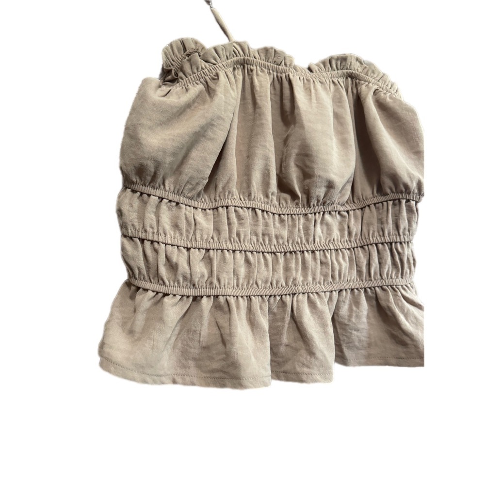 Popular 21 Smocked Cami Top Womens Small‎ Taupe Excellent Ruffle Peplum TX4140 - Picture 2 of 6